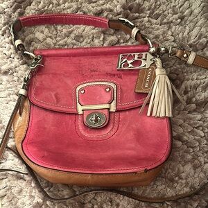 Coach Pink and Tan Leather Shoulder Bag